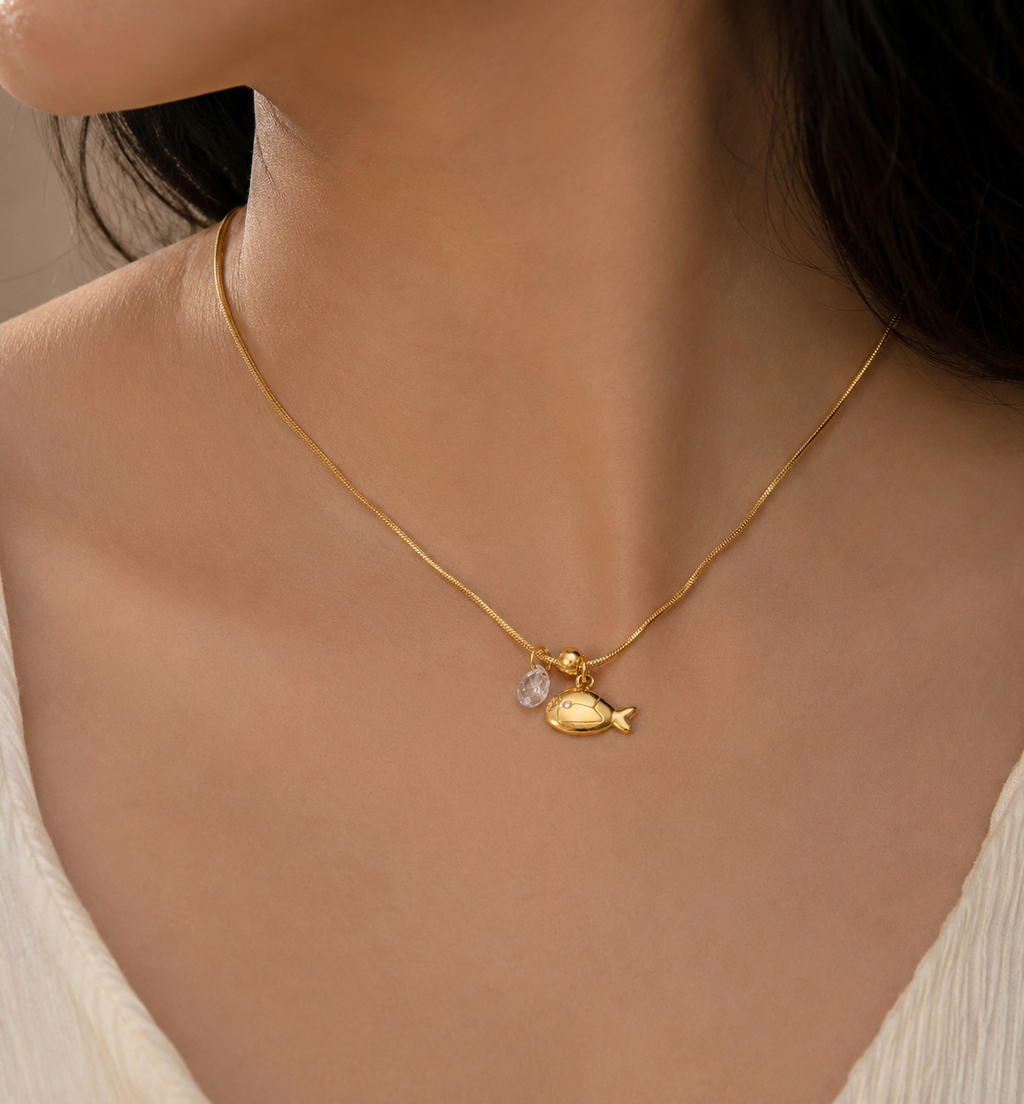 Rue Gold Fish Charm Necklace