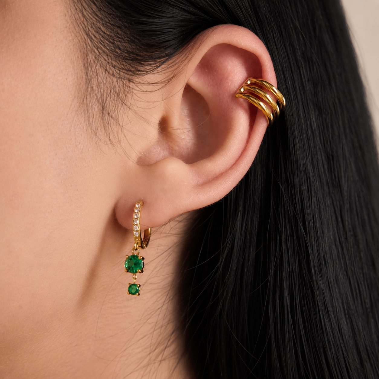 Genevieve Emerald Dangle Hoops