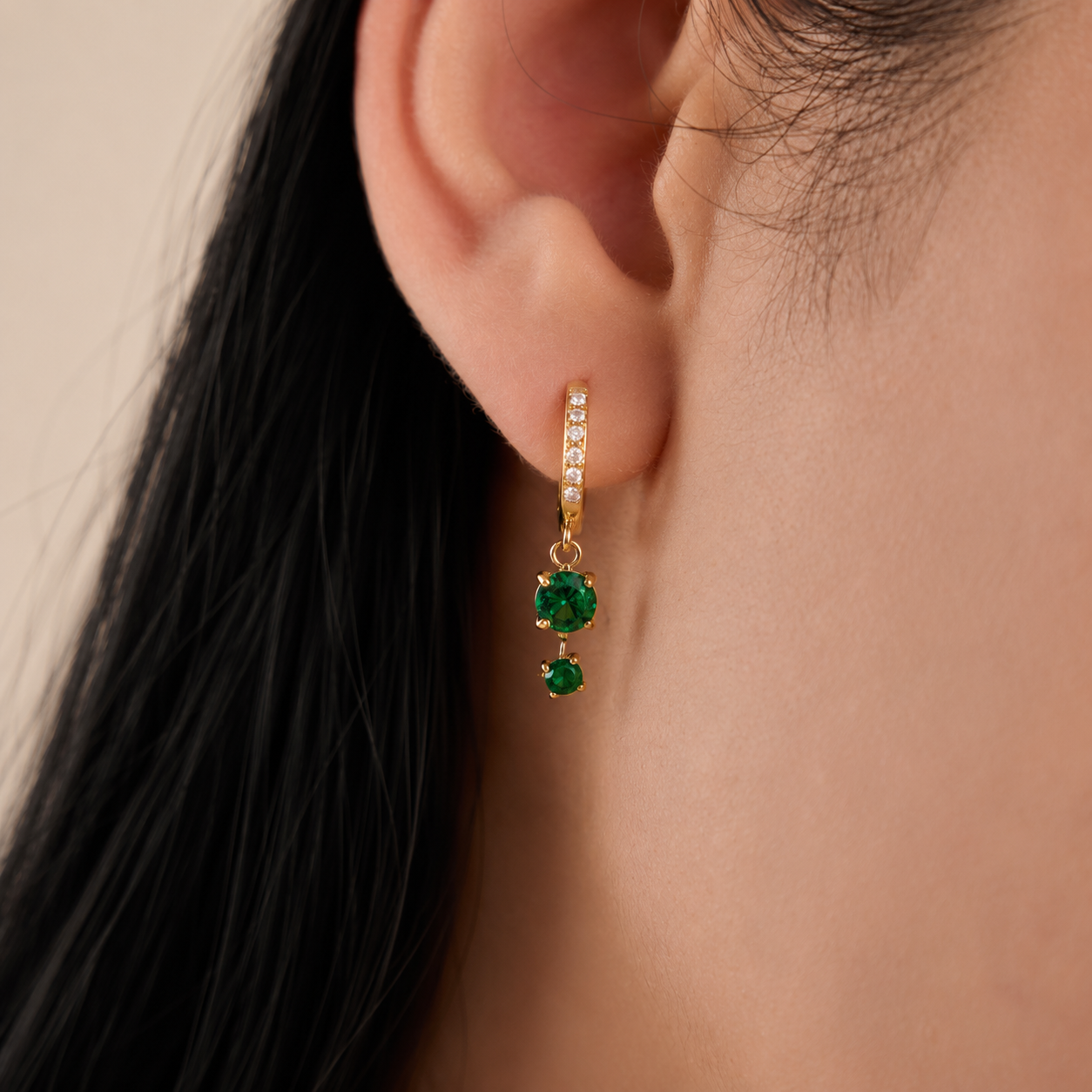 Genevieve Emerald Dangle Hoops