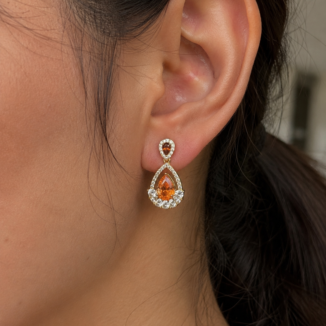 Taelyn Champagne Pear Halo Earrings