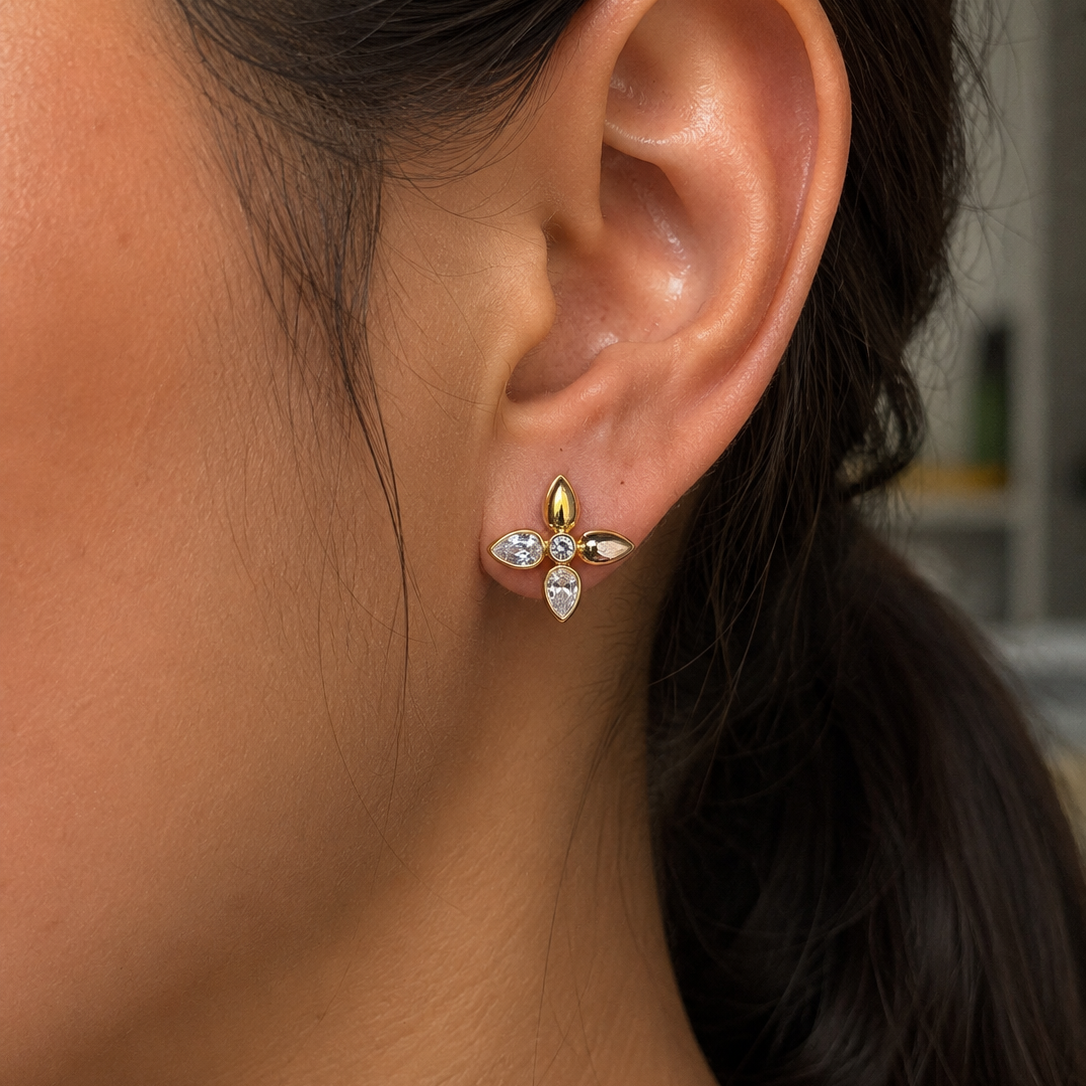 Mavea Four Petal Floral Stud Earrings