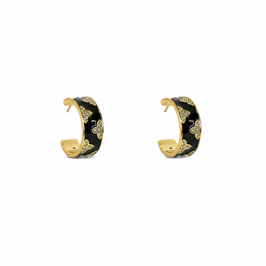 Violette Black Enamel Butterfly Hoop Earrings