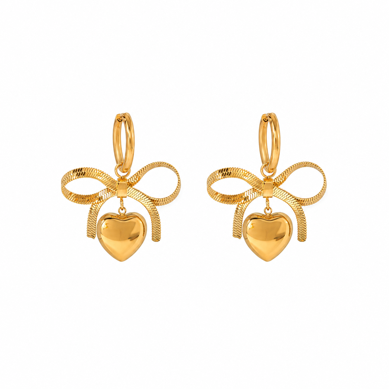 Avni Gold Heart Bow Drop Earrings