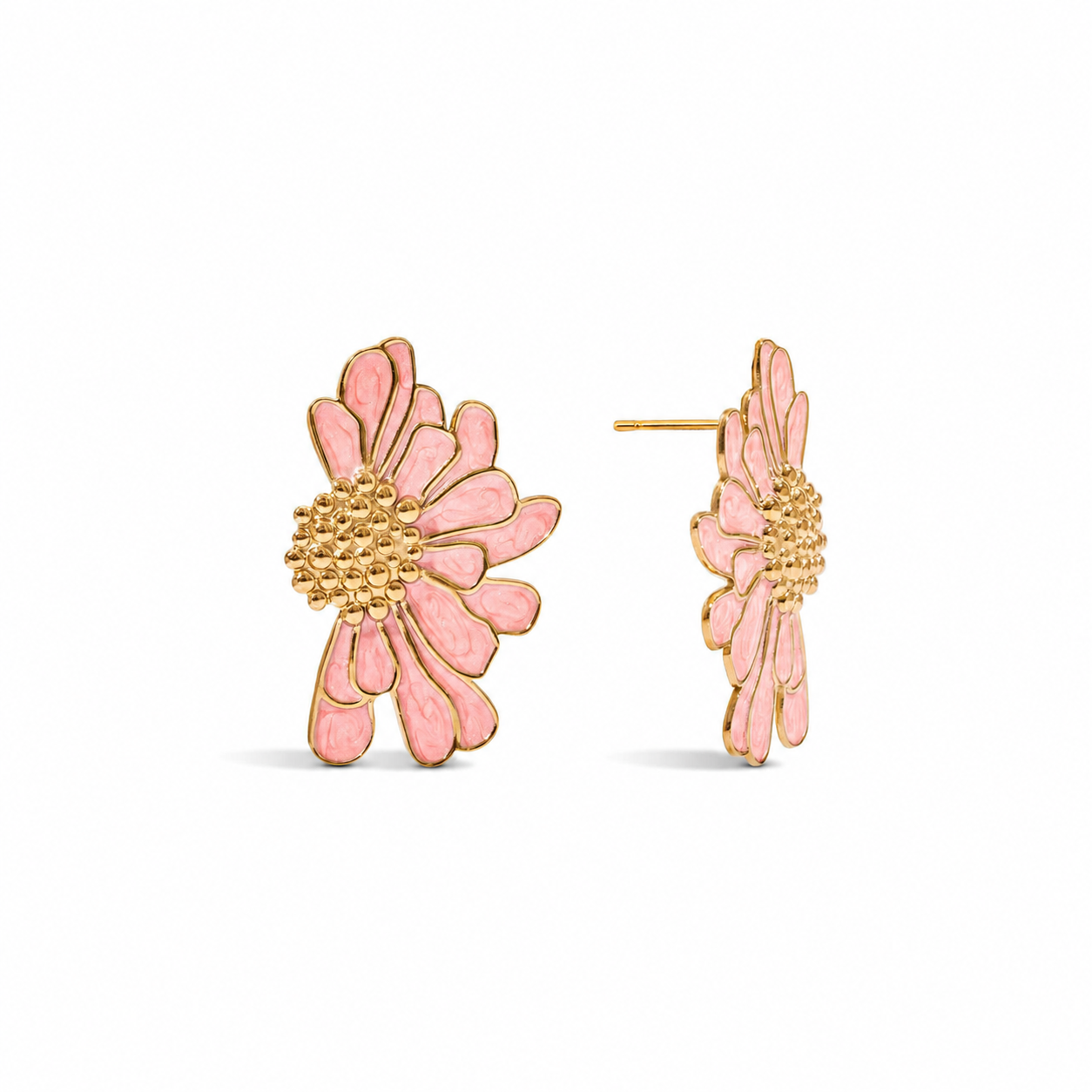 Xara Gold Pink Floral Stud Earrings