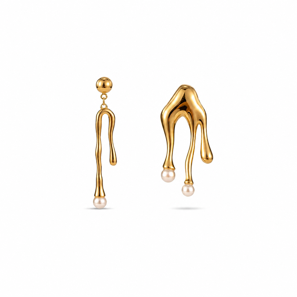 Nysa Molten Gold Pearl Drop Earrings
