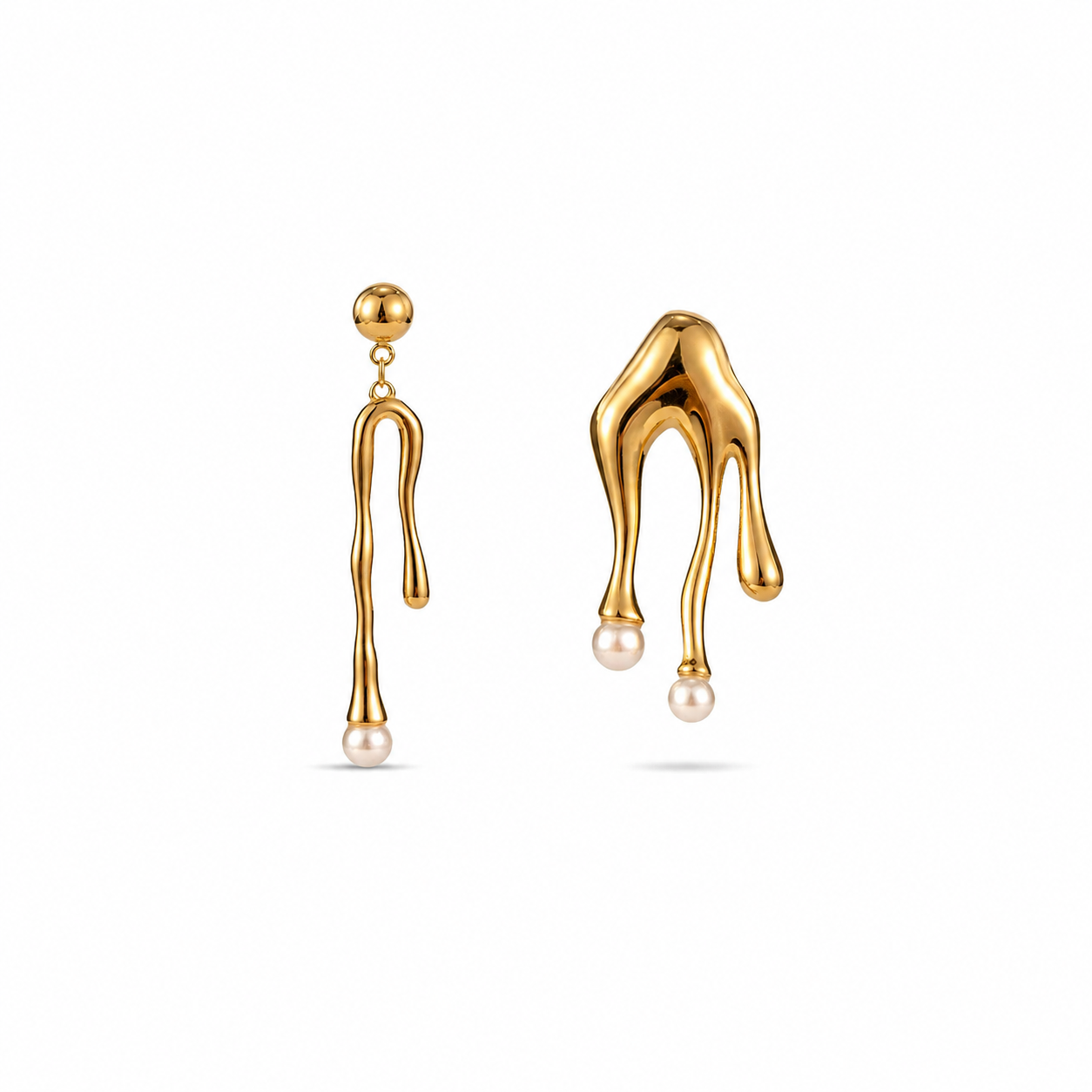 Nysa Molten Gold Pearl Drop Earrings