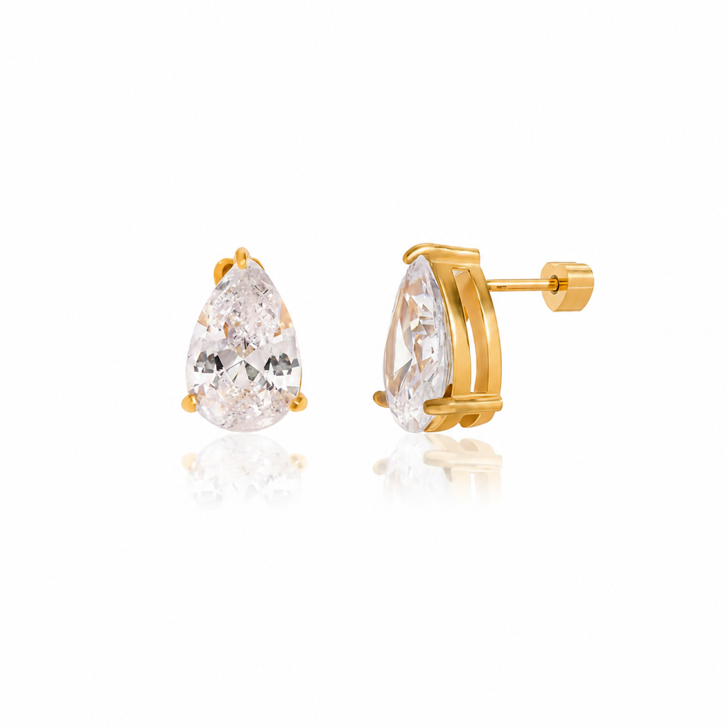 Elvara Gold Pear CZ Stud Earrings