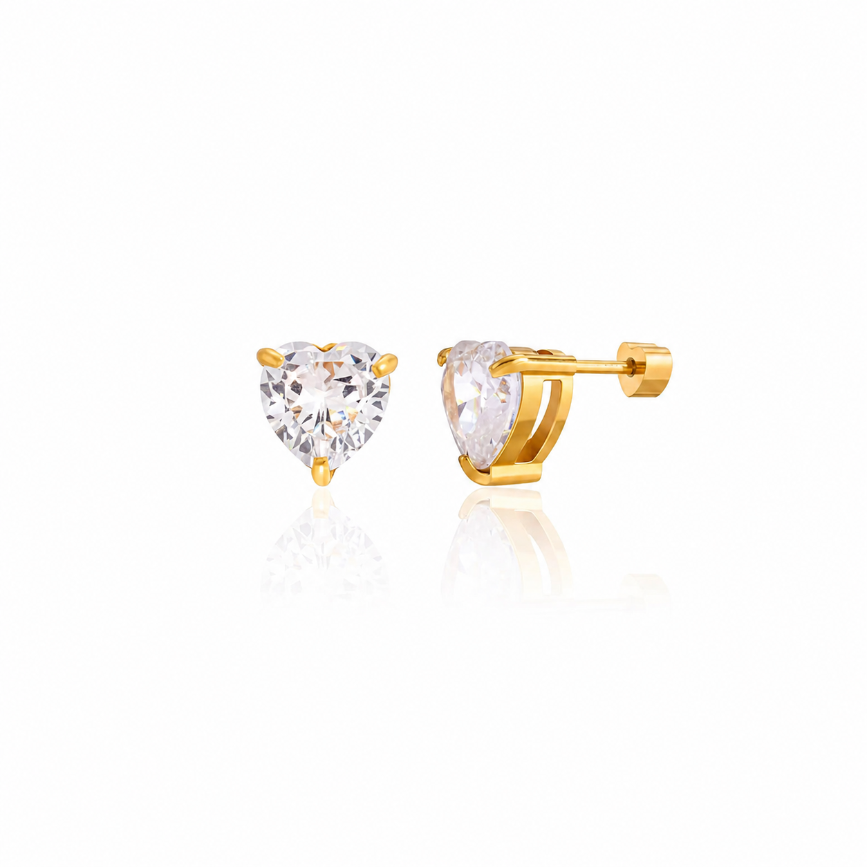 Elarin Gold Heart CZ Stud Earrings