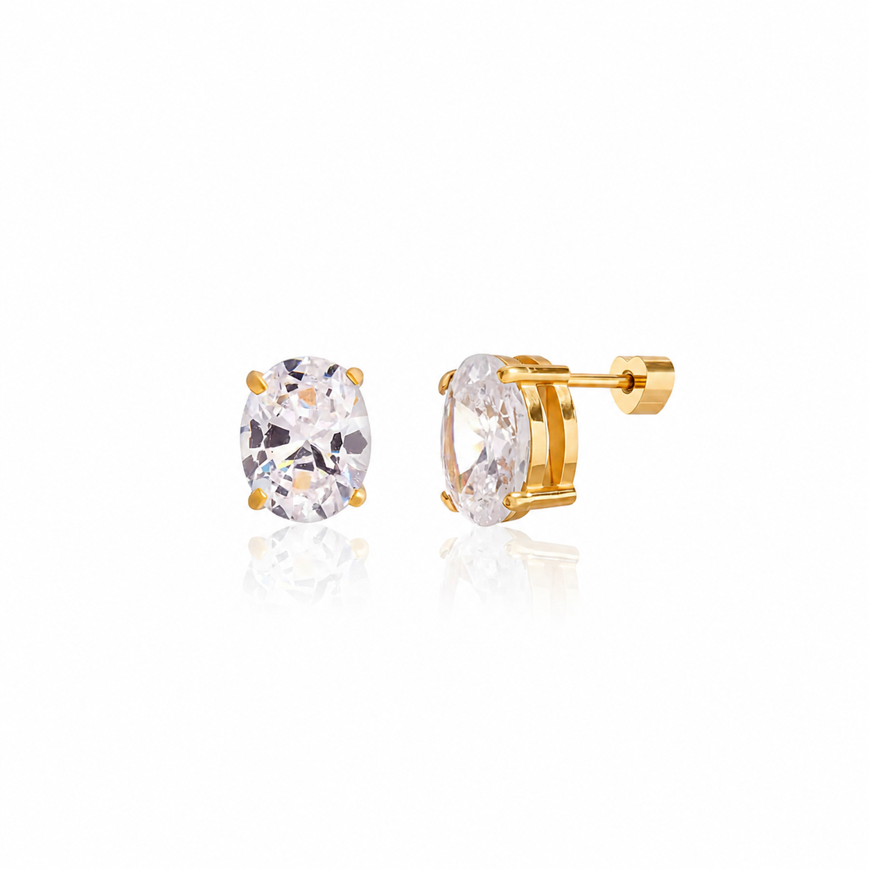 Eiryn Gold Oval CZ Stud Earrings