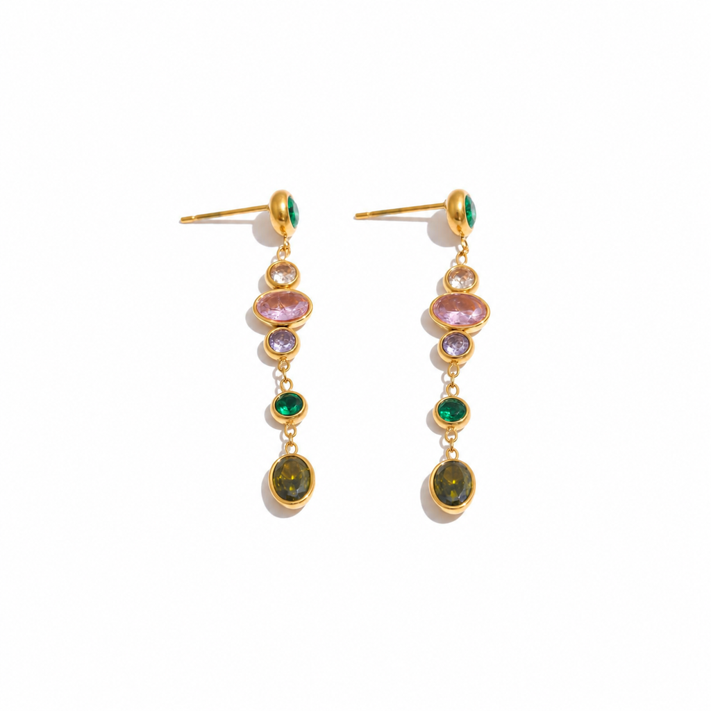 Freya Emerald Pink CZ Drop Earrings