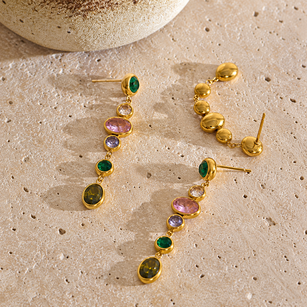Freya Emerald Pink CZ Drop Earrings