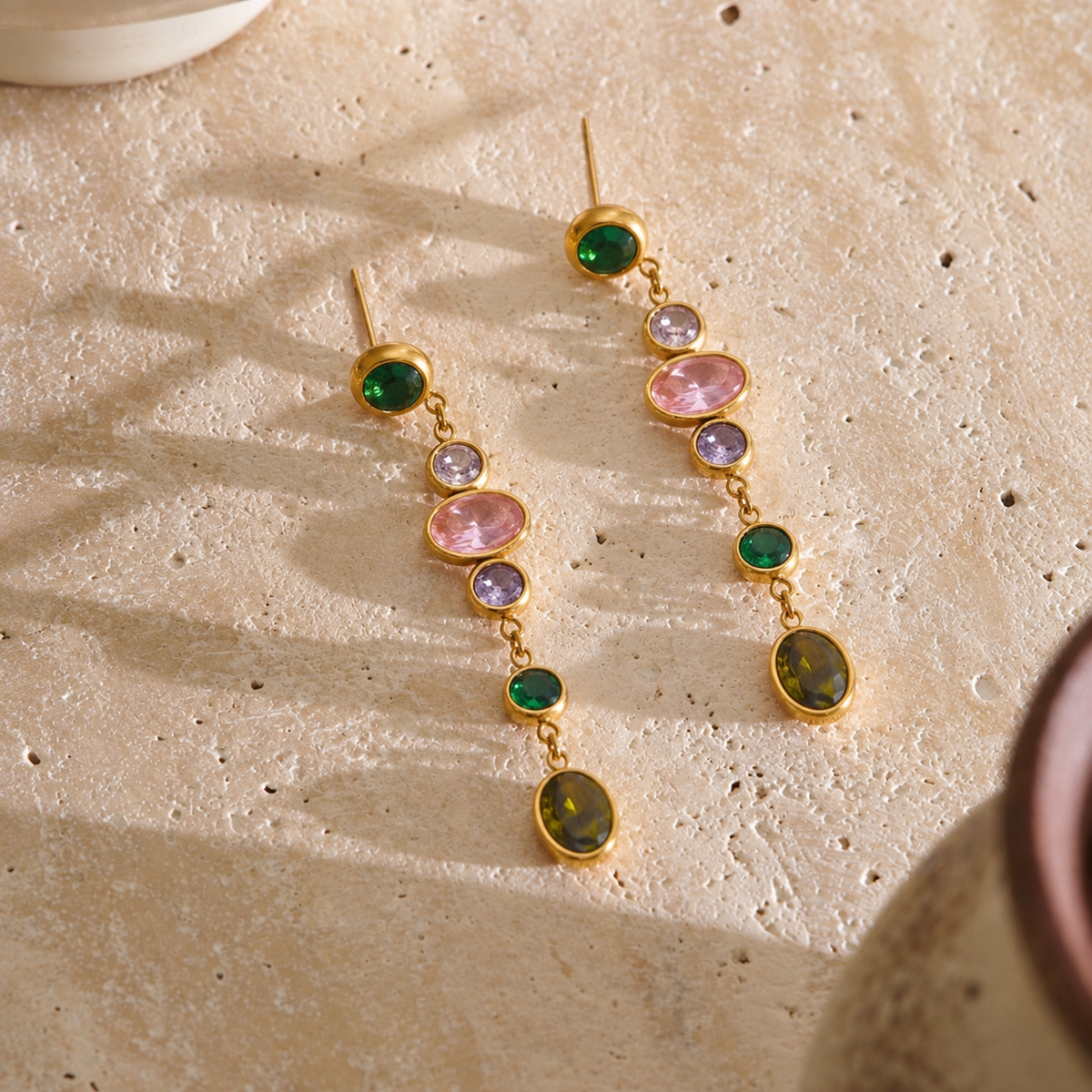 Freya Emerald Pink CZ Drop Earrings