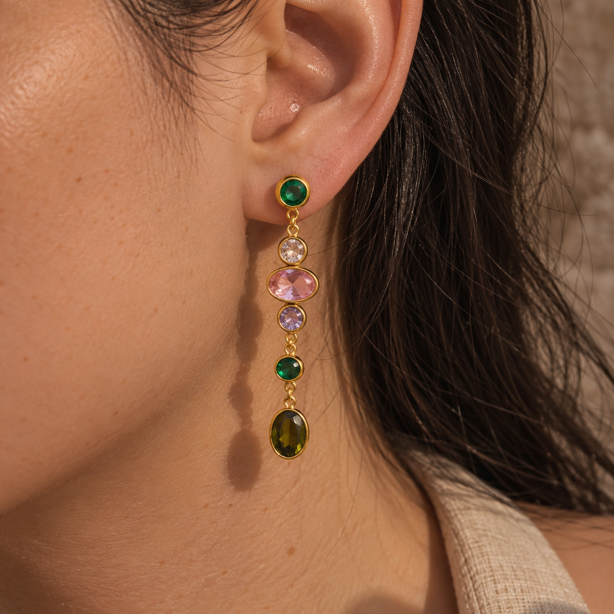 Freya Emerald Pink CZ Drop Earrings