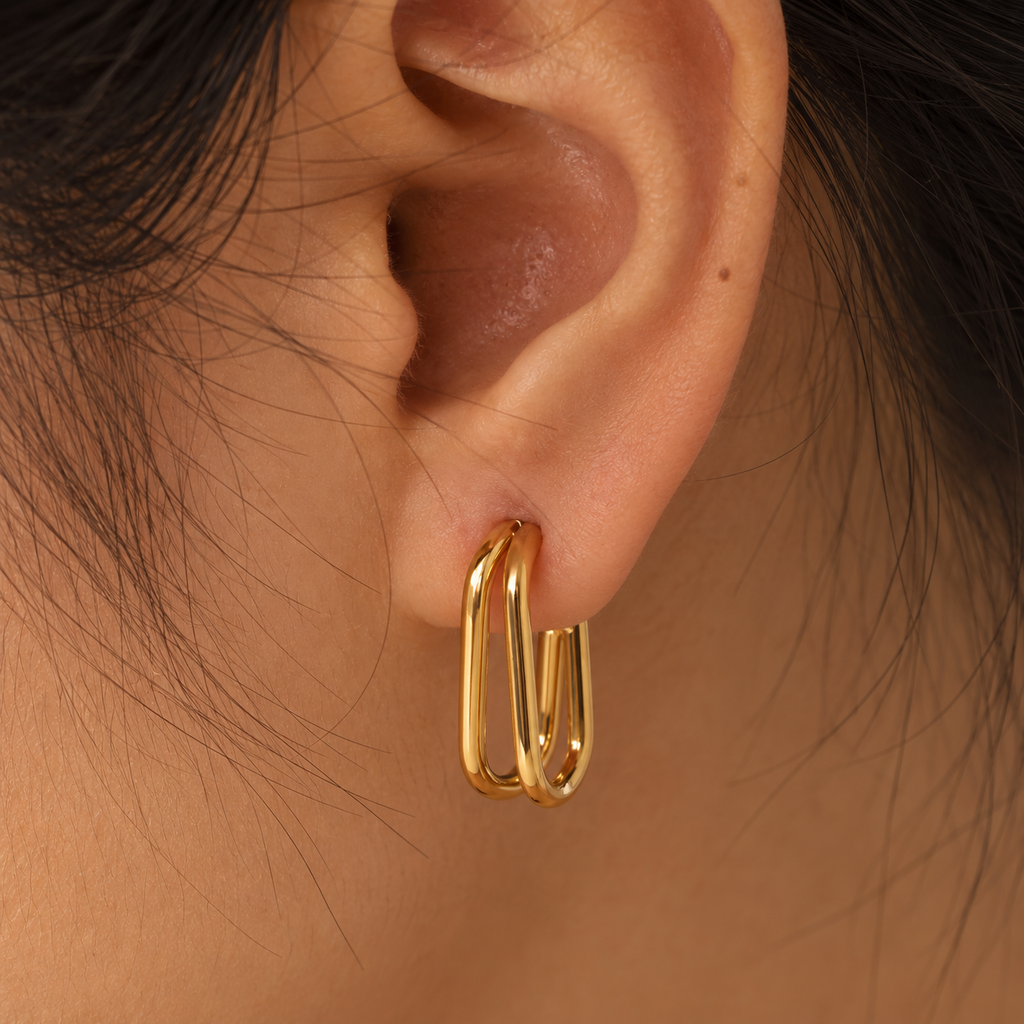 Clara Double Hoop CZ Drop Earrings
