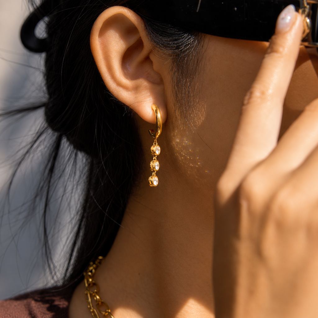 Aria Triple CZ Drop Earrings
