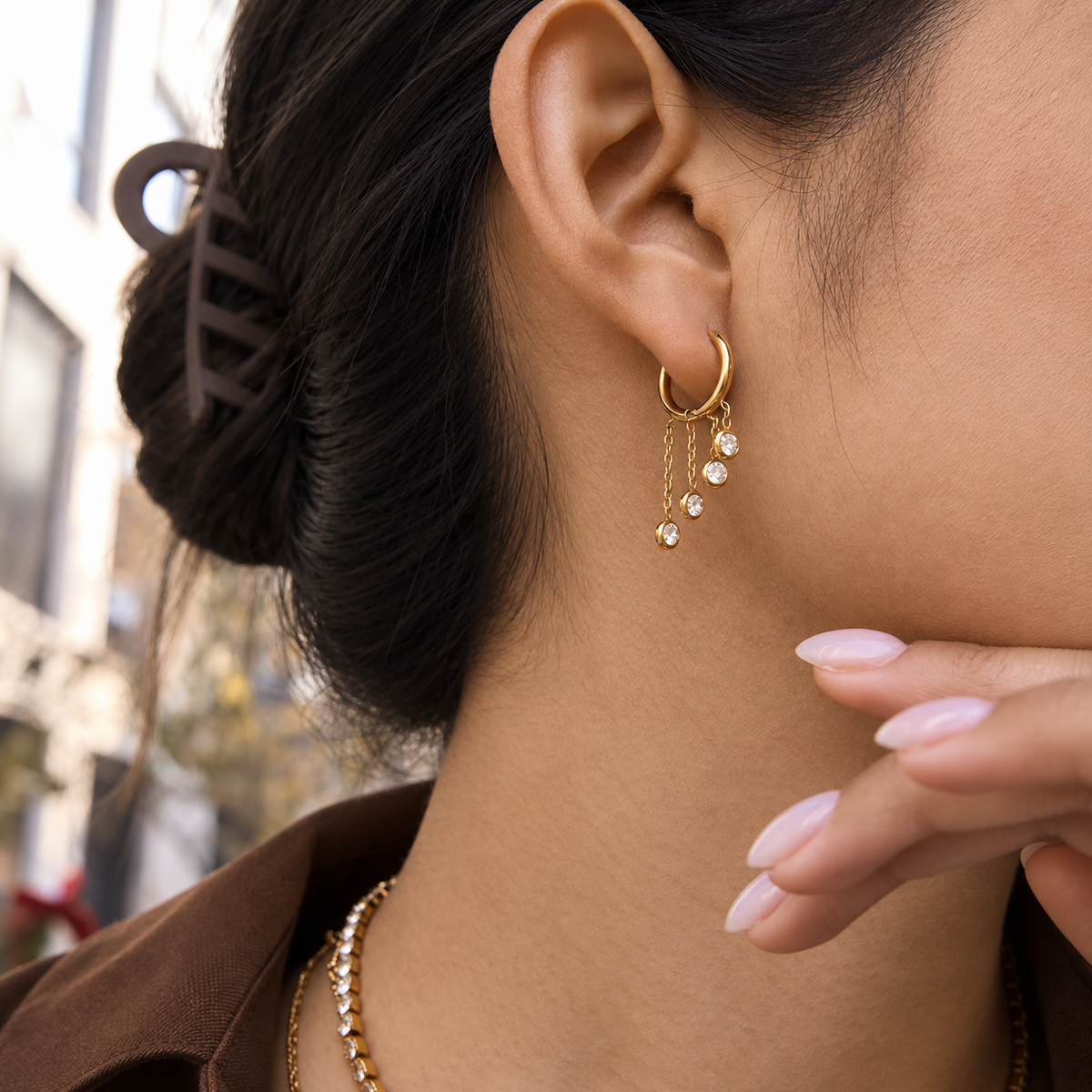 Nora CZ Chain Hoop Earrings