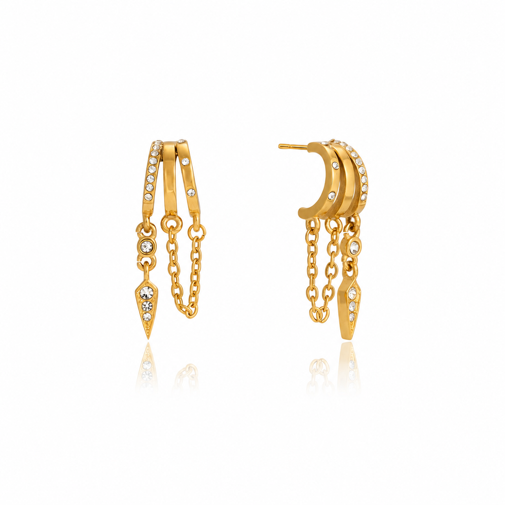 Ava CZ Chain Spike Drop Earrings