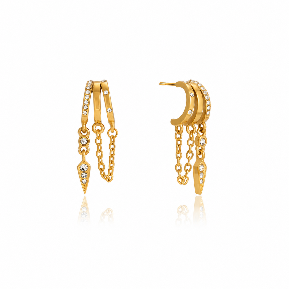 Ava CZ Chain Spike Drop Earrings