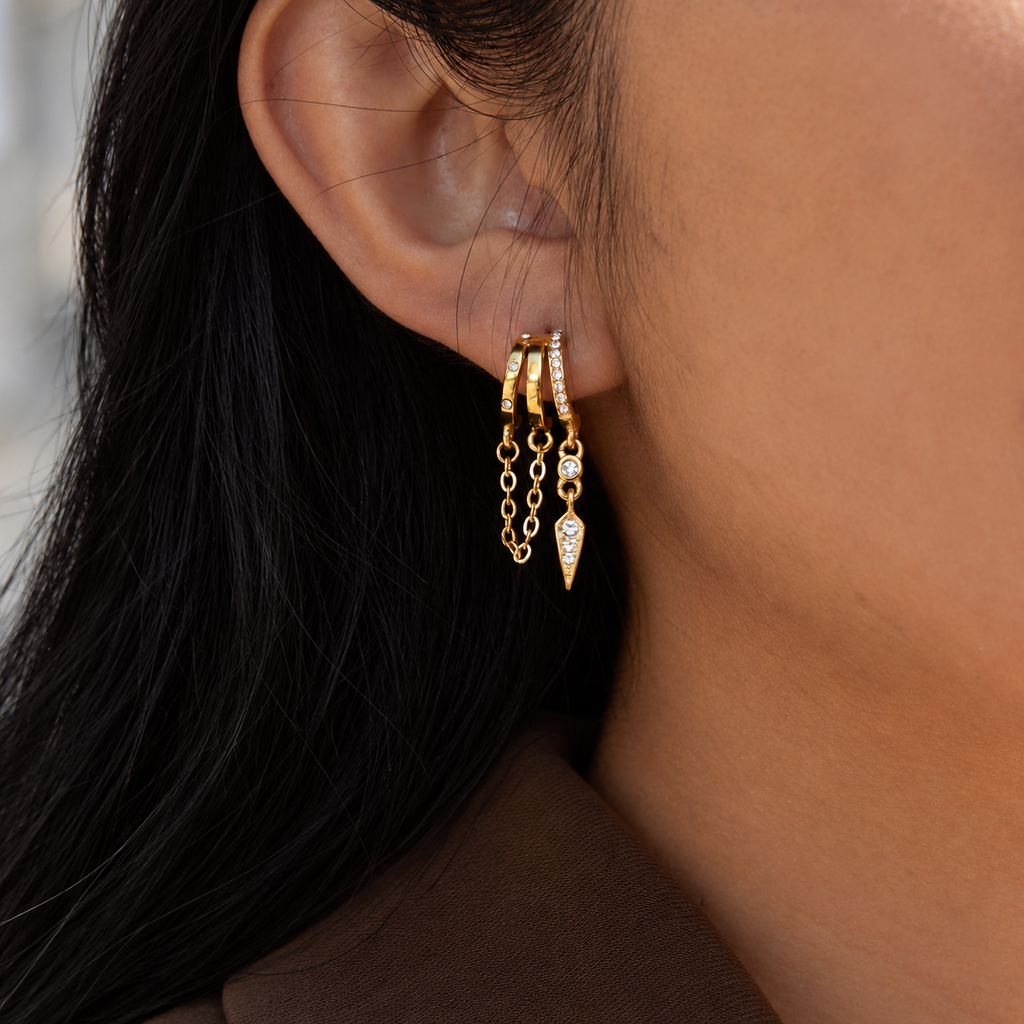 Ava CZ Chain Spike Drop Earrings
