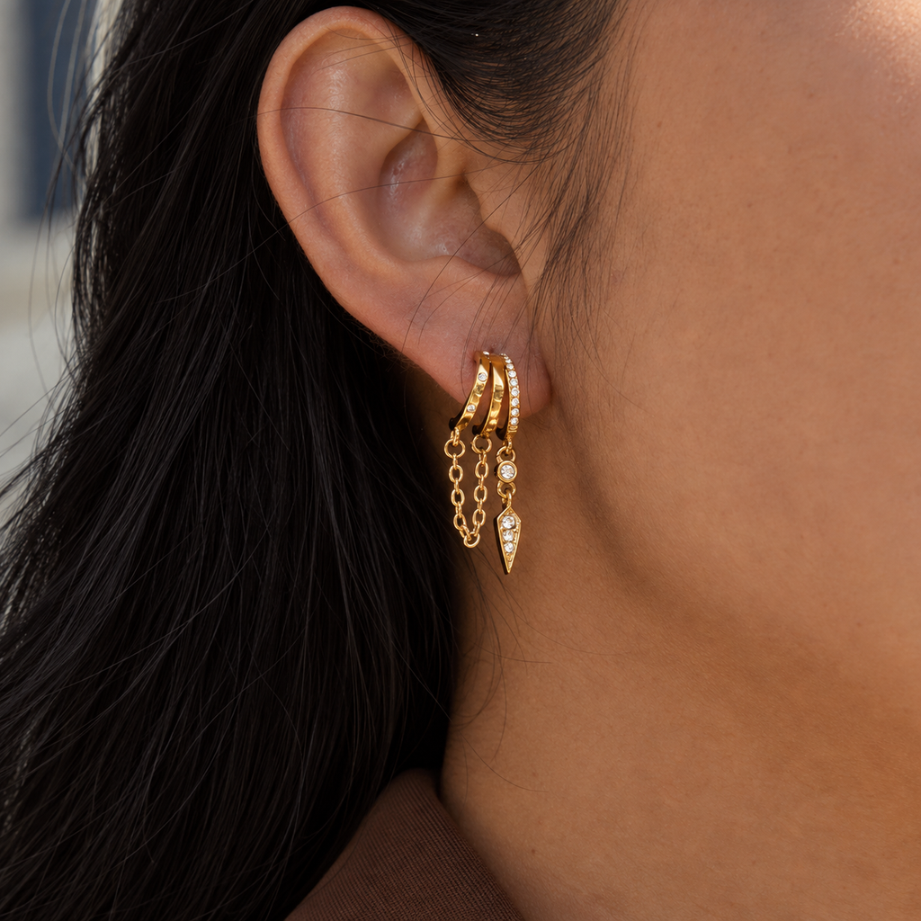 Ava CZ Chain Spike Drop Earrings