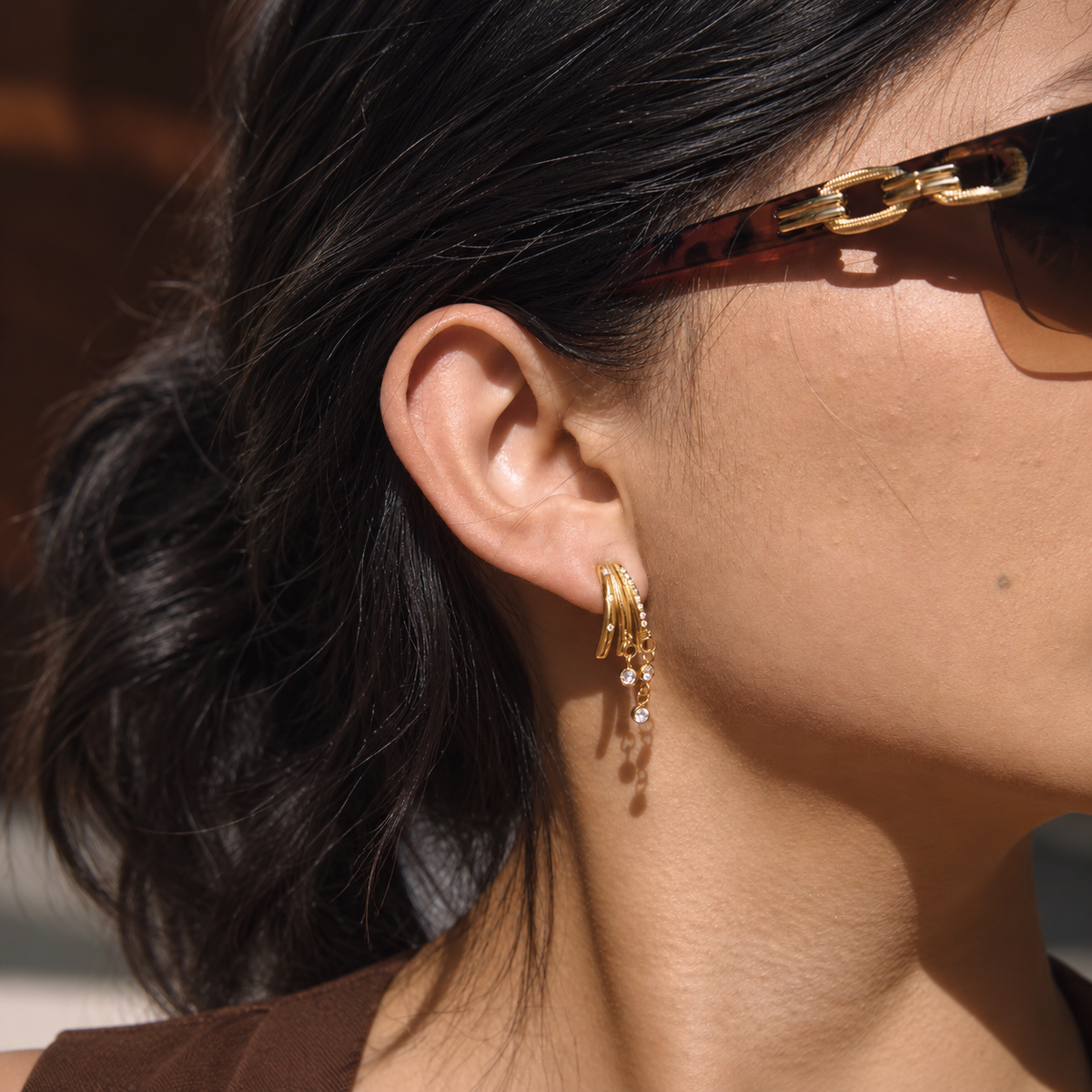 Sienna Triple CZ Chain Drop Earrings