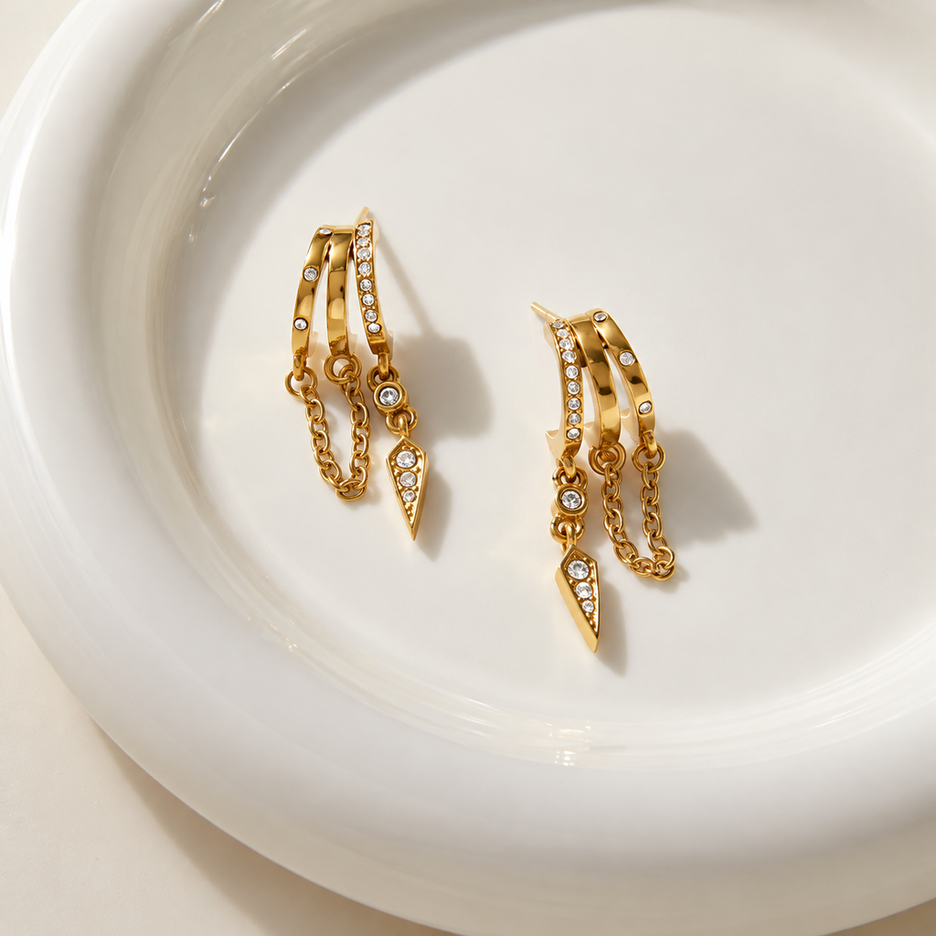Ava CZ Chain Spike Drop Earrings