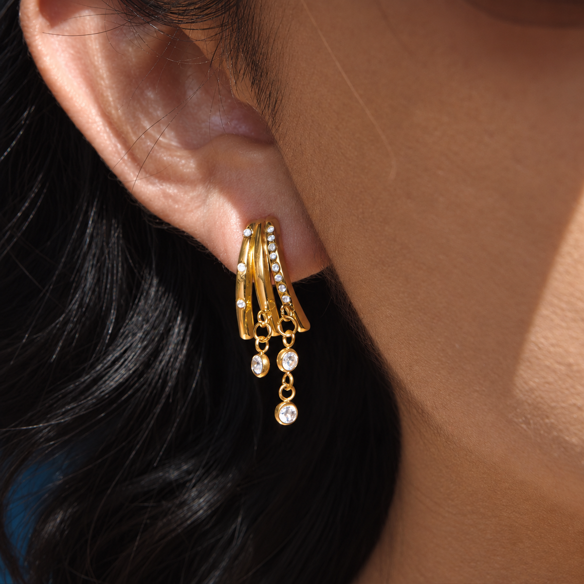 Sienna Triple CZ Chain Drop Earrings