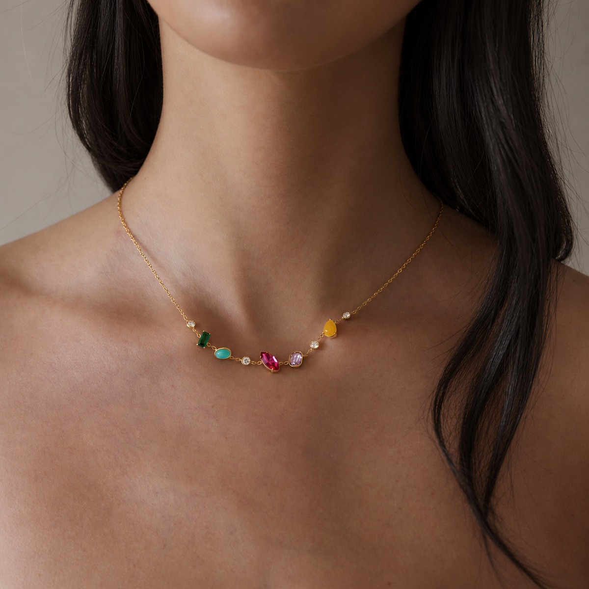 Kiara 18K PVD Colourful Gemstone Gold Necklace