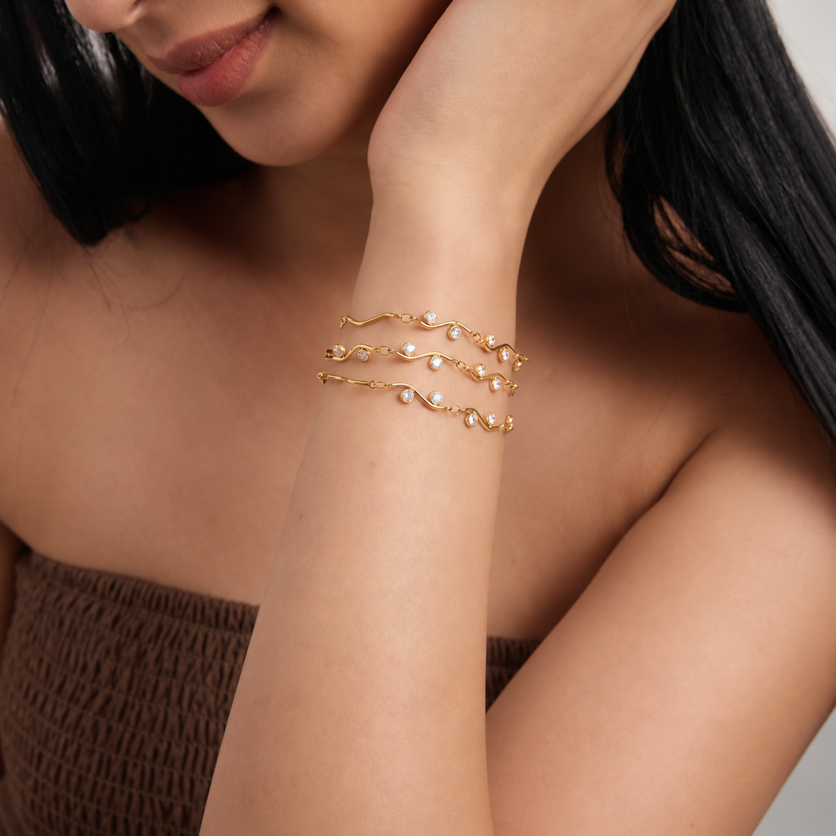 Myra 18K PVD Gold Plated Wavy CZ Station Bracelet