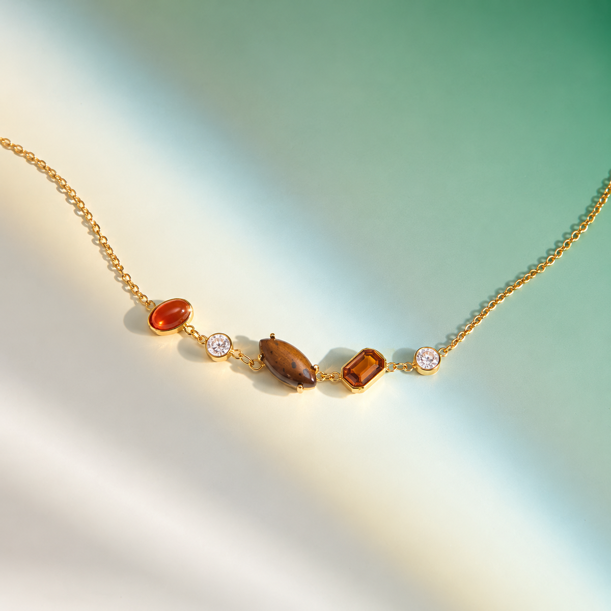 Maya 18K Gold Plated Brown and Amber Gemstone Bracelet