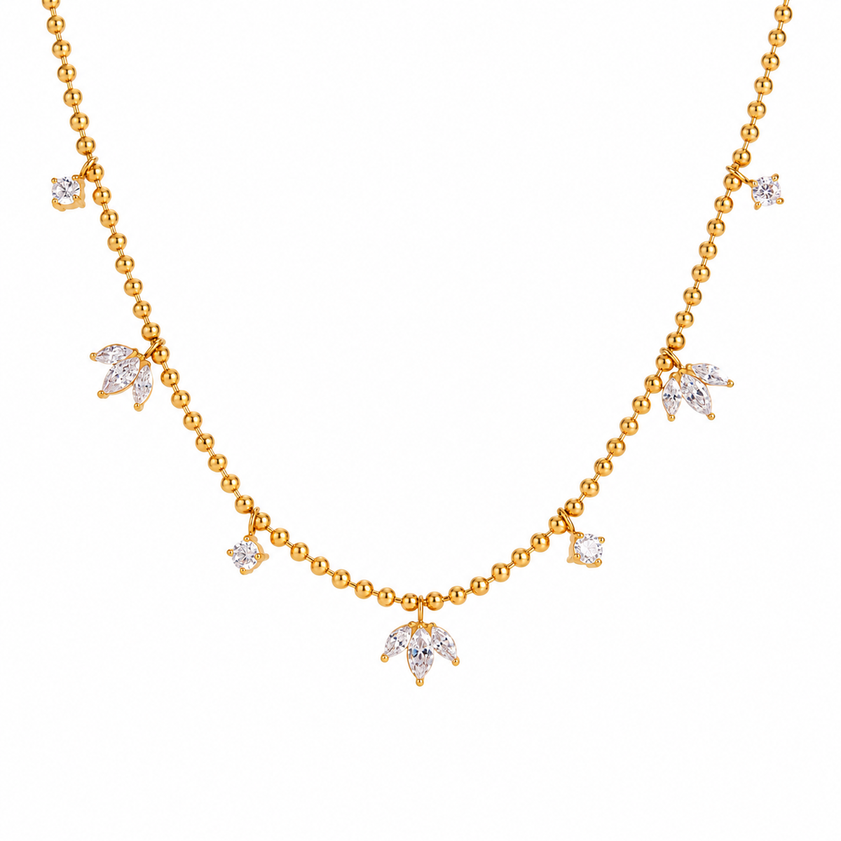Ariana 18K PVD Gold Plated Beaded CZ Floral Charm Necklace