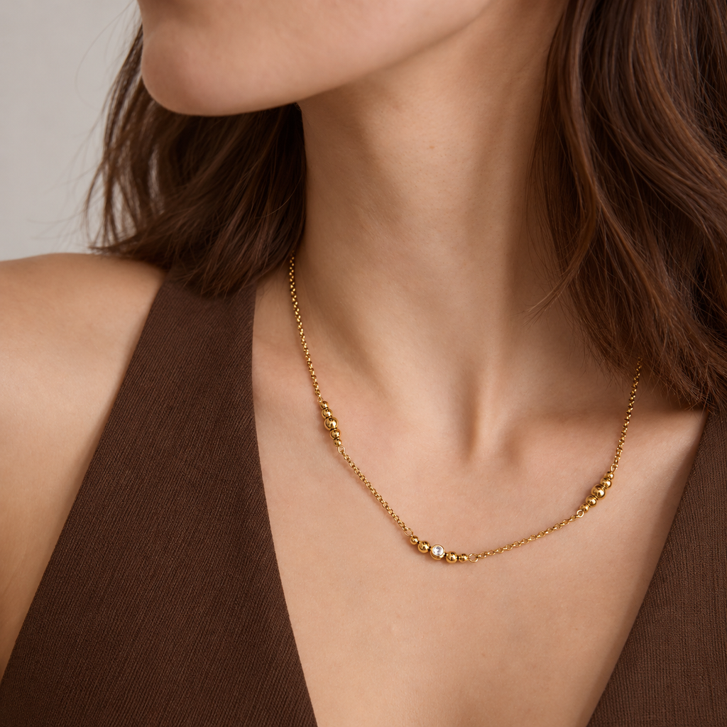 Ariana 18K PVD Minimalist Gold Bead Necklace