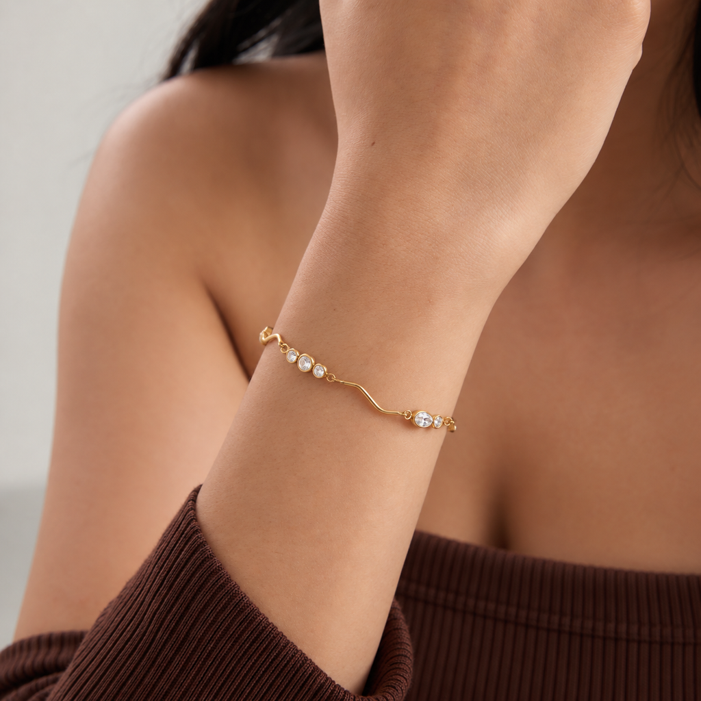 Ivy 18K PVD Gold Plated Delicate CZ Gemstone Bracelet