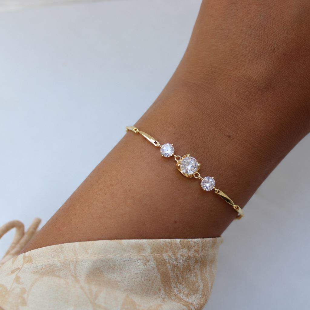 Aurelia Floral Halo CZ Gold Bracelet