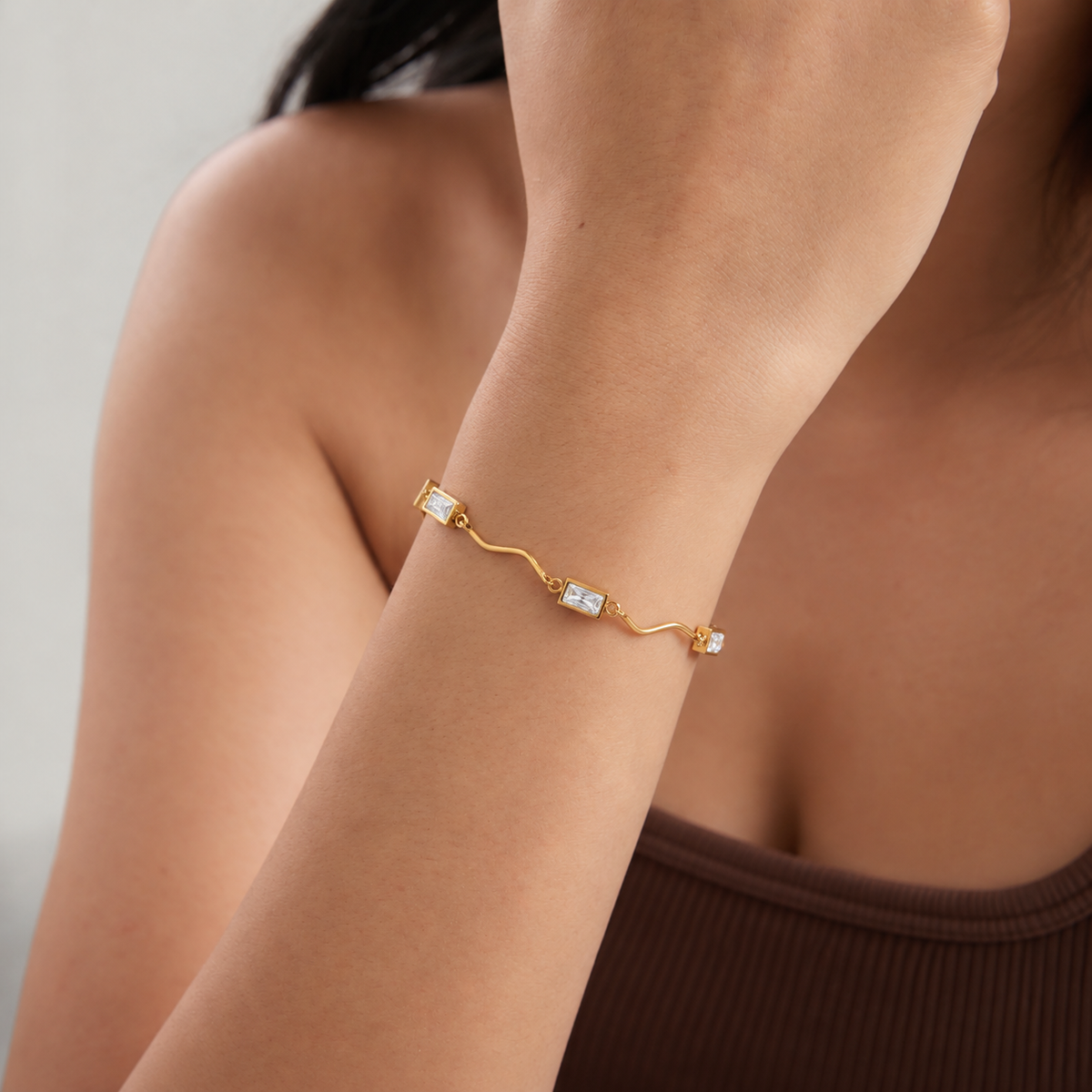 Ava 18K PVD Gold Plated Baguette CZ Link Bracelet