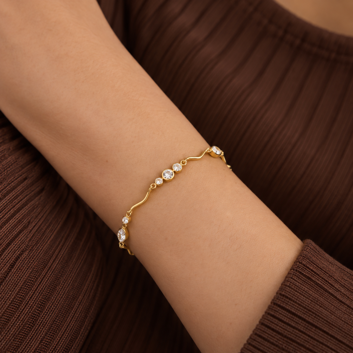 Ivy 18K PVD Gold Plated Delicate CZ Gemstone Bracelet