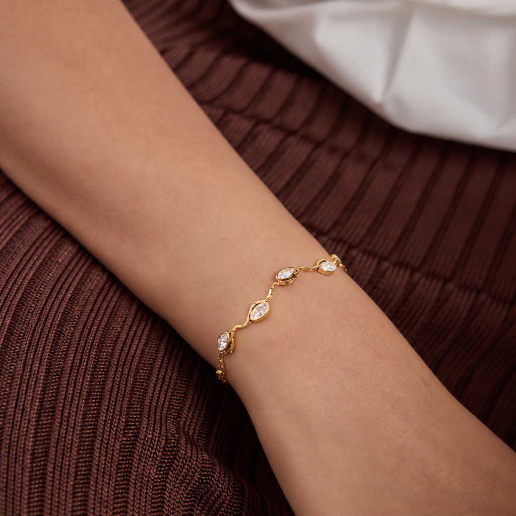 Zara 18K PVD Gold Plated Wavy Marquise CZ Bracelet