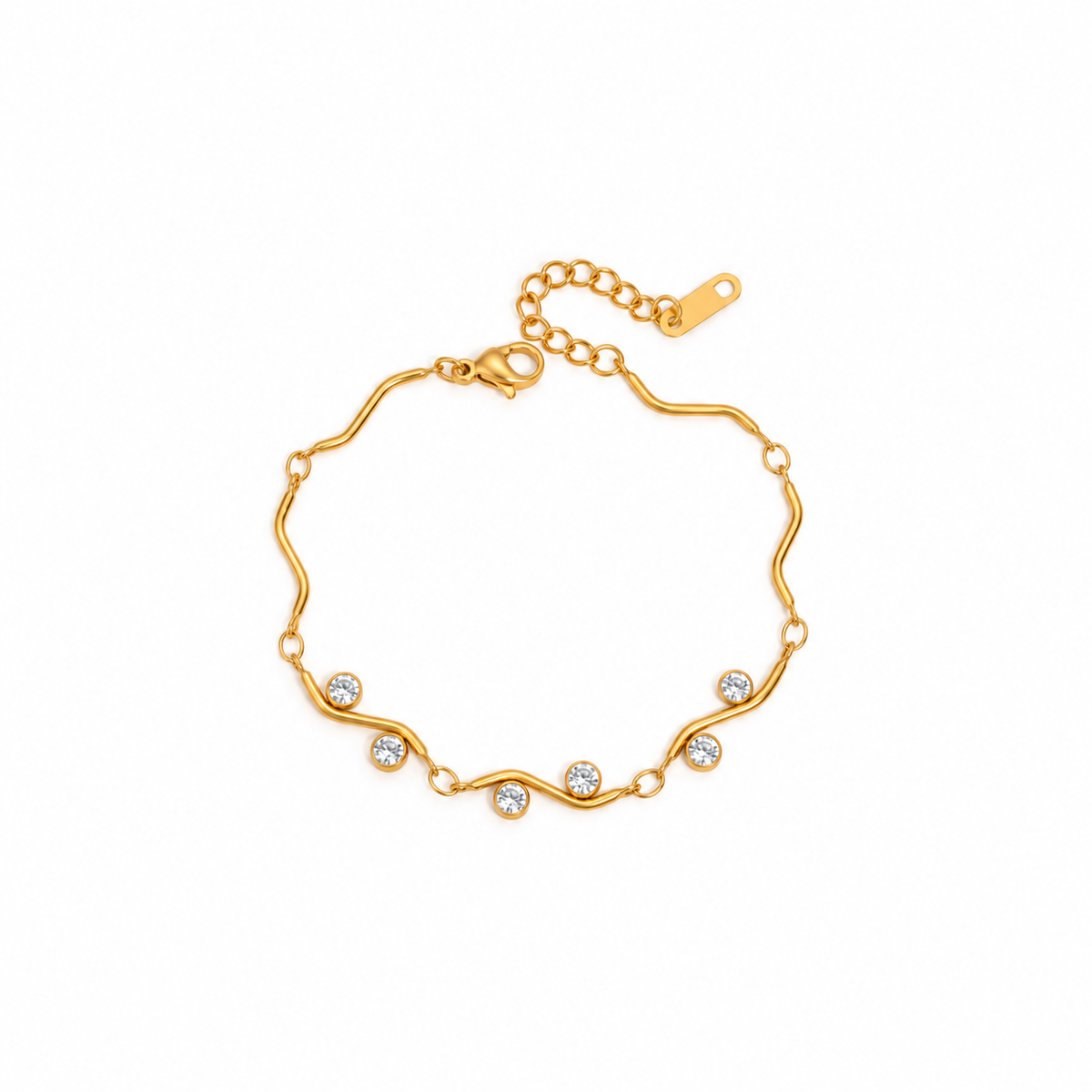 Myra 18K PVD Gold Plated Wavy CZ Station Bracelet