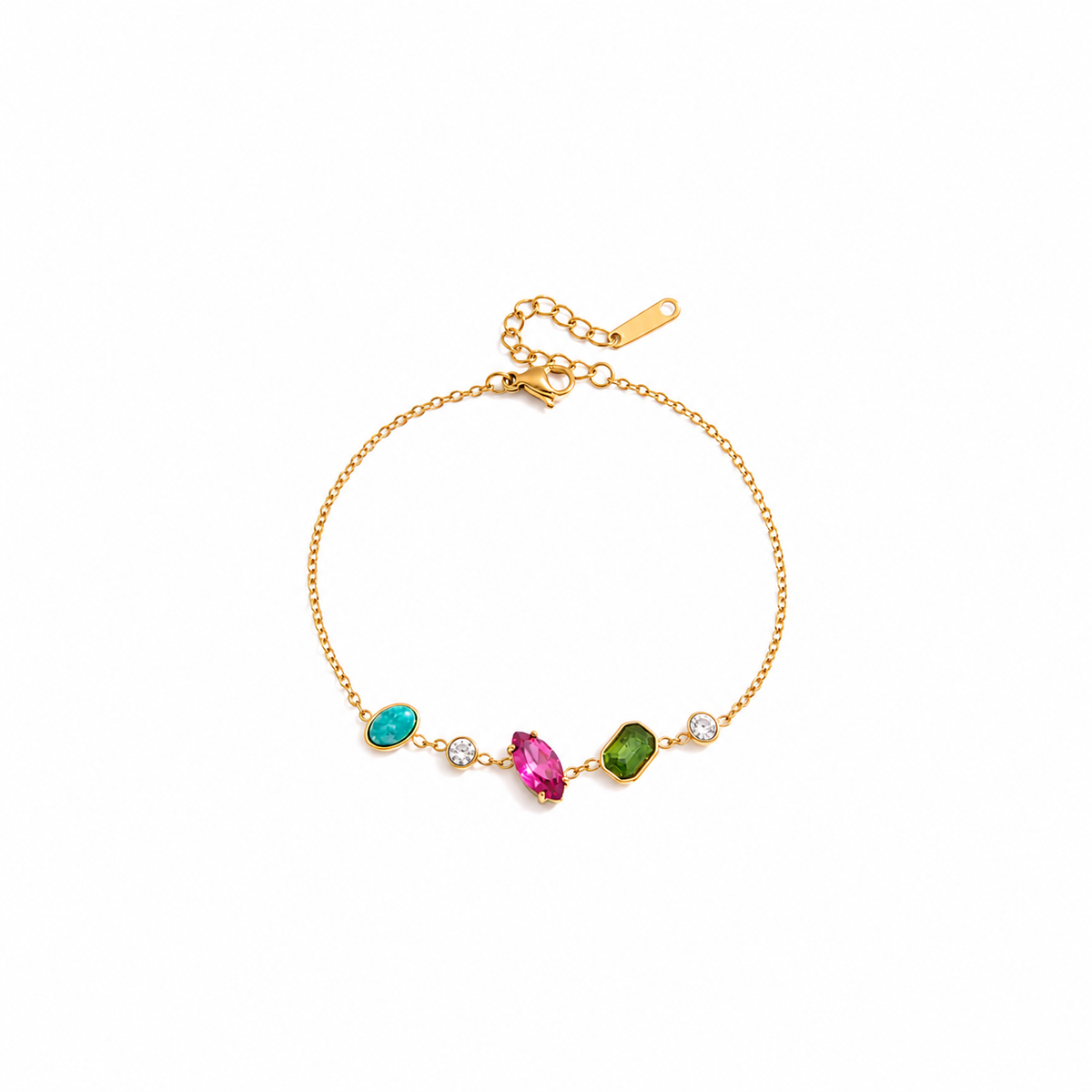 Elara 18K Gold Plated Multicolor Gemstone Chain Bracelet