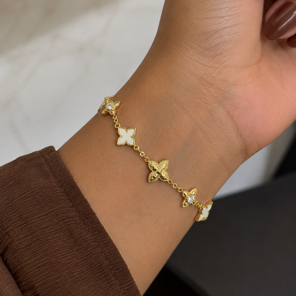 Arielle Gold Quatrefoil CZ Charm Bracelet
