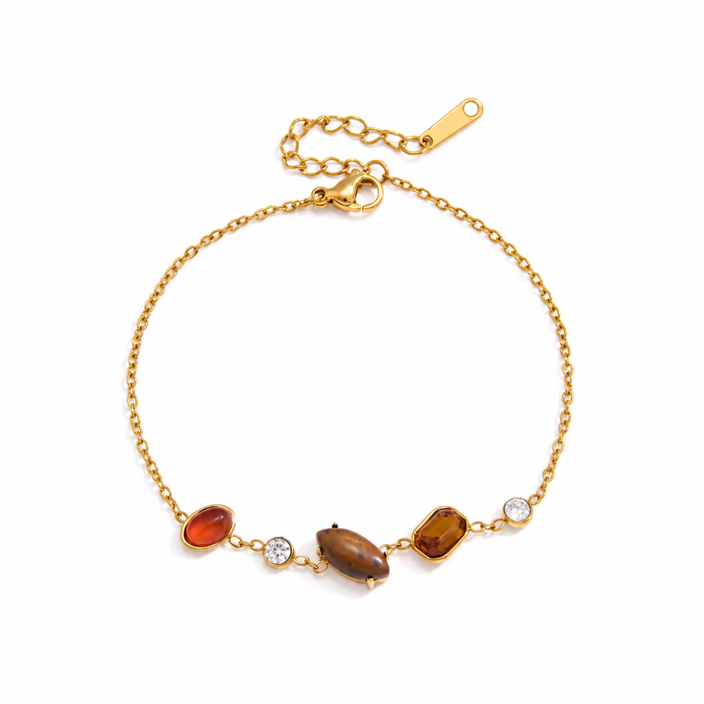 Maya 18K Gold Plated Brown and Amber Gemstone Bracelet
