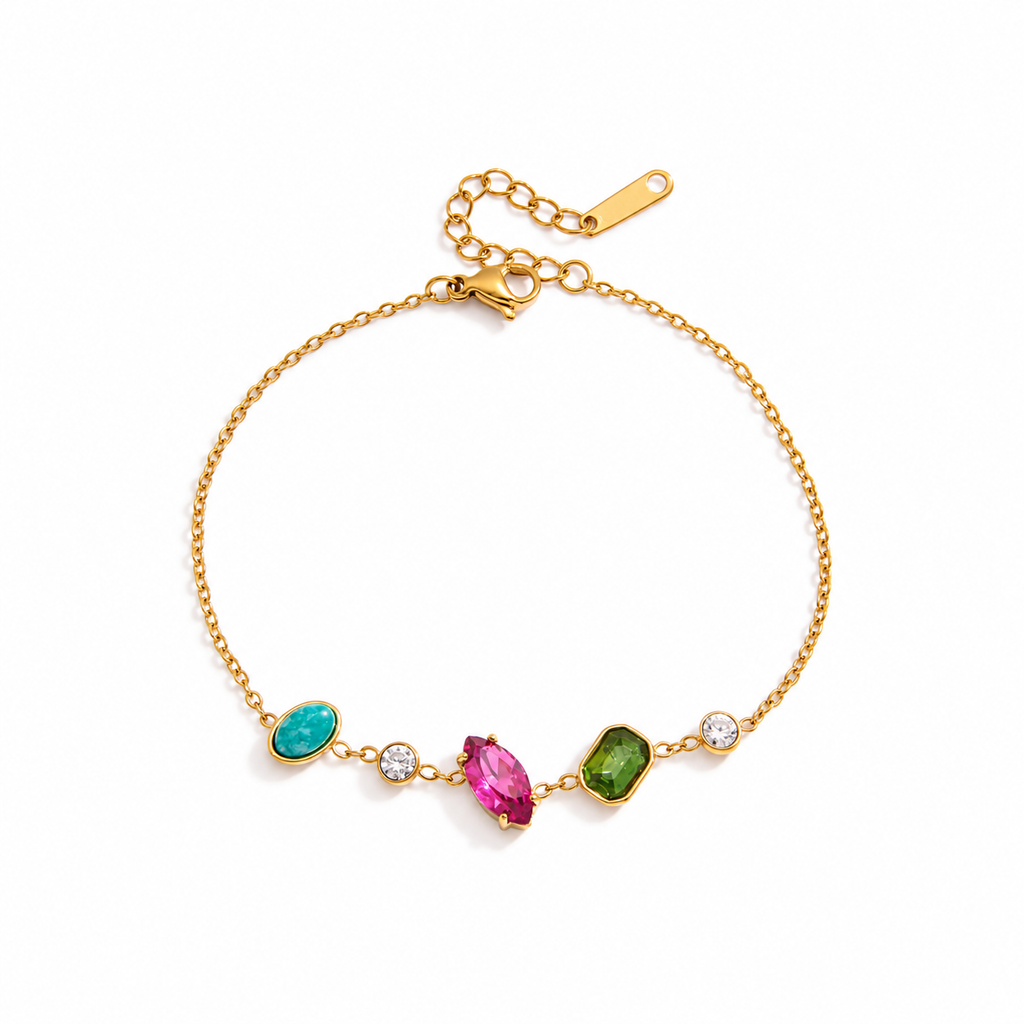 Elara 18K Gold Plated Multicolor Gemstone Chain Bracelet