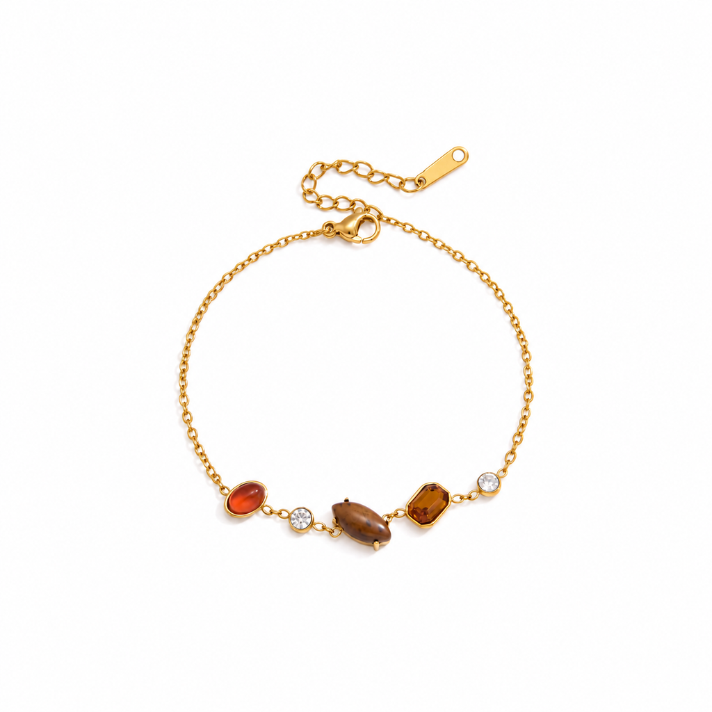 Maya 18K Gold Plated Brown and Amber Gemstone Bracelet