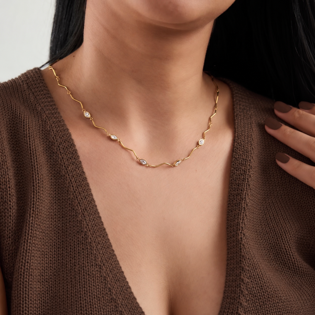 Kiara 18K PVD Gold Plated Marquise CZ Stone Necklace