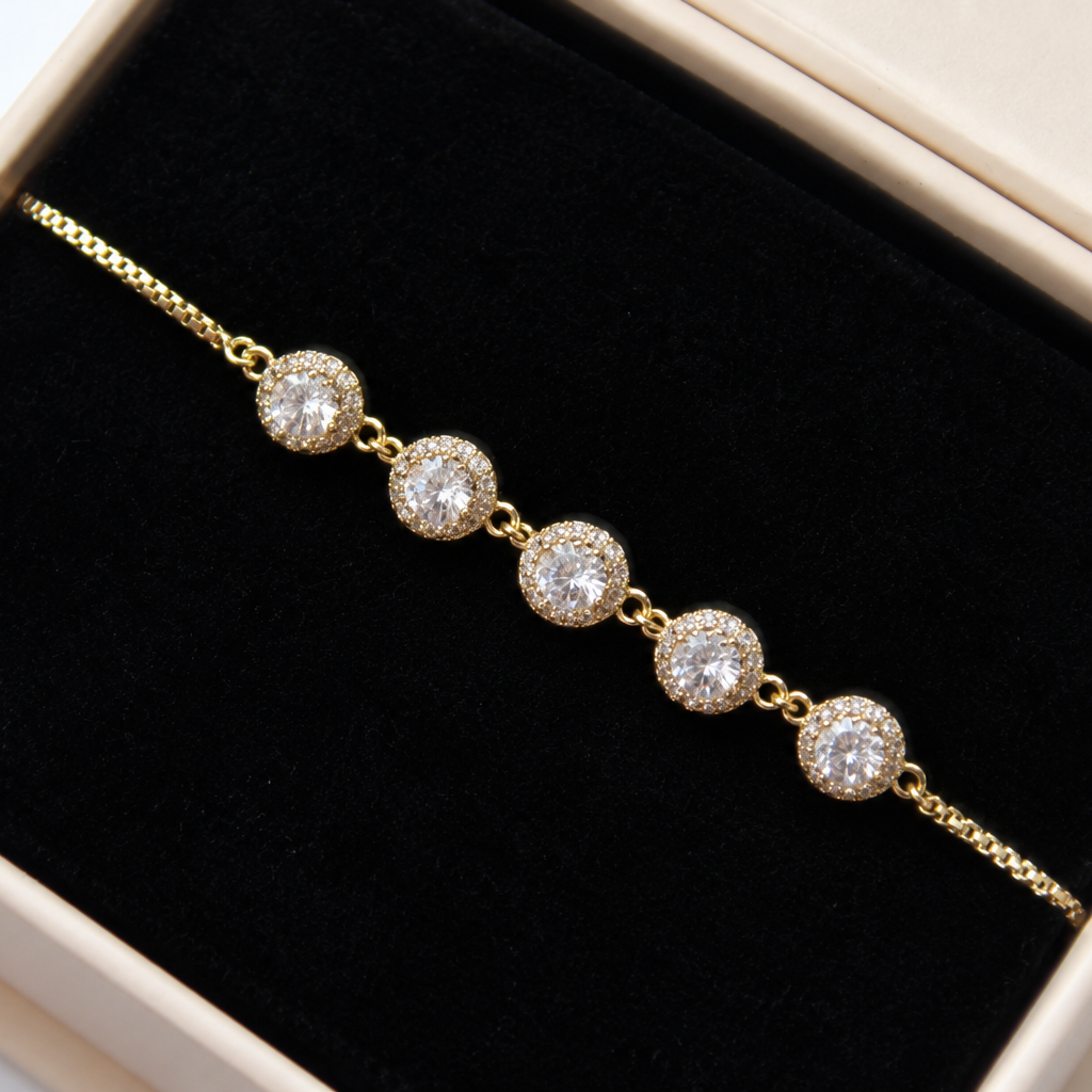 Seraphina Gold Halo CZ Gemstone Bracelet