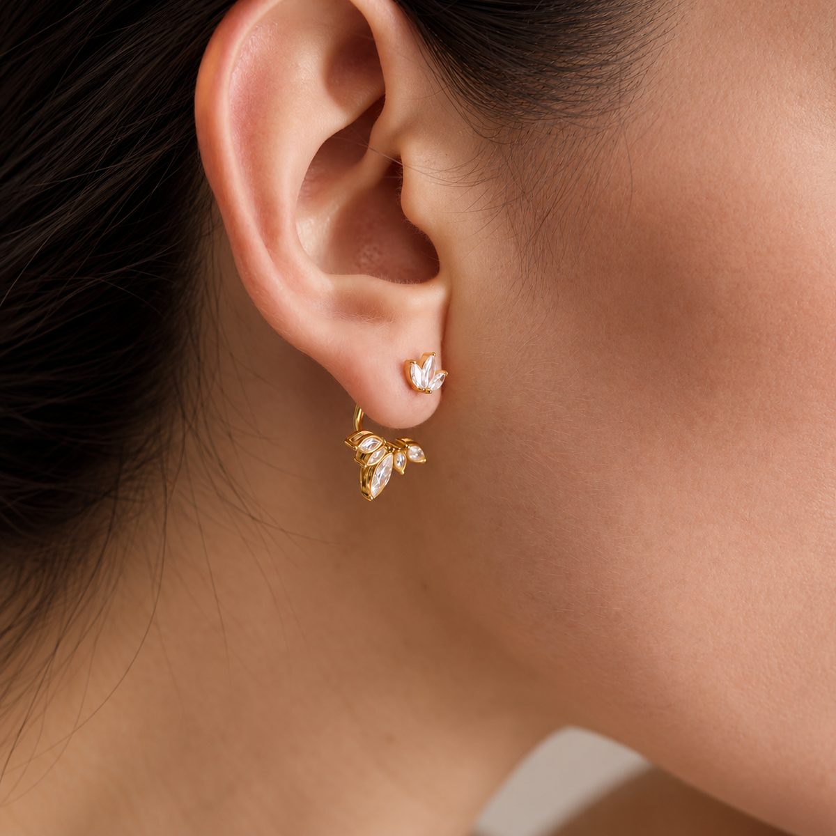 Flora 18K PVD Gold Floral Marquise CZ Drop Earrings