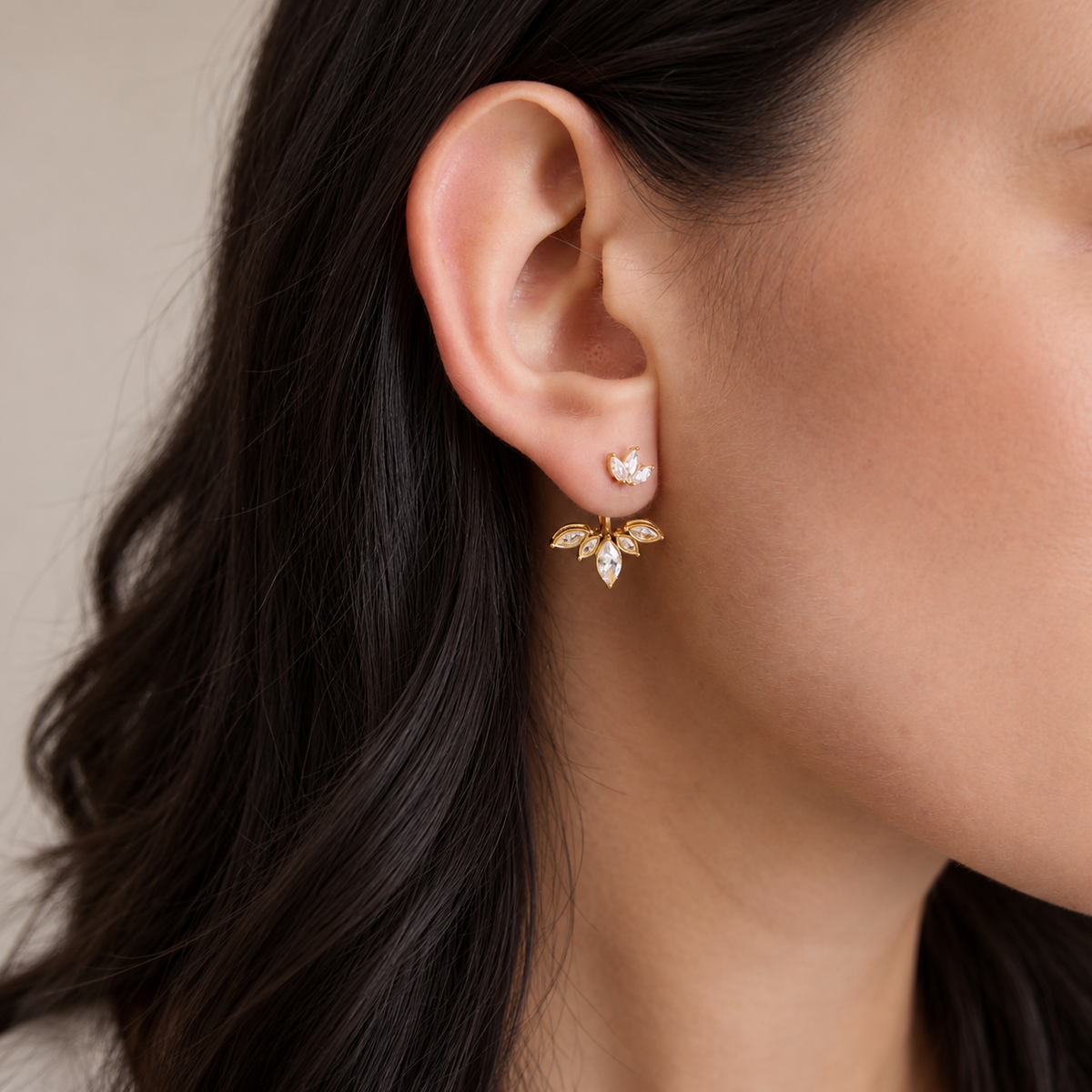 Flora 18K PVD Gold Floral Marquise CZ Drop Earrings