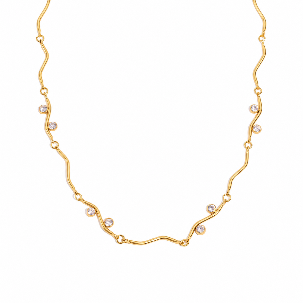 Anaya 18K PVD Gold Plated Wavy CZ Station Necklace