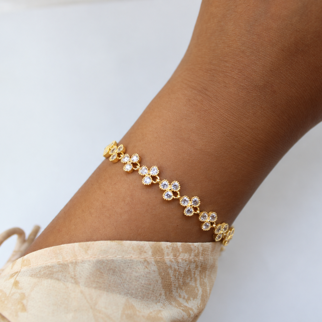 Eliana Floral CZ Gold Adjustable Bracelet