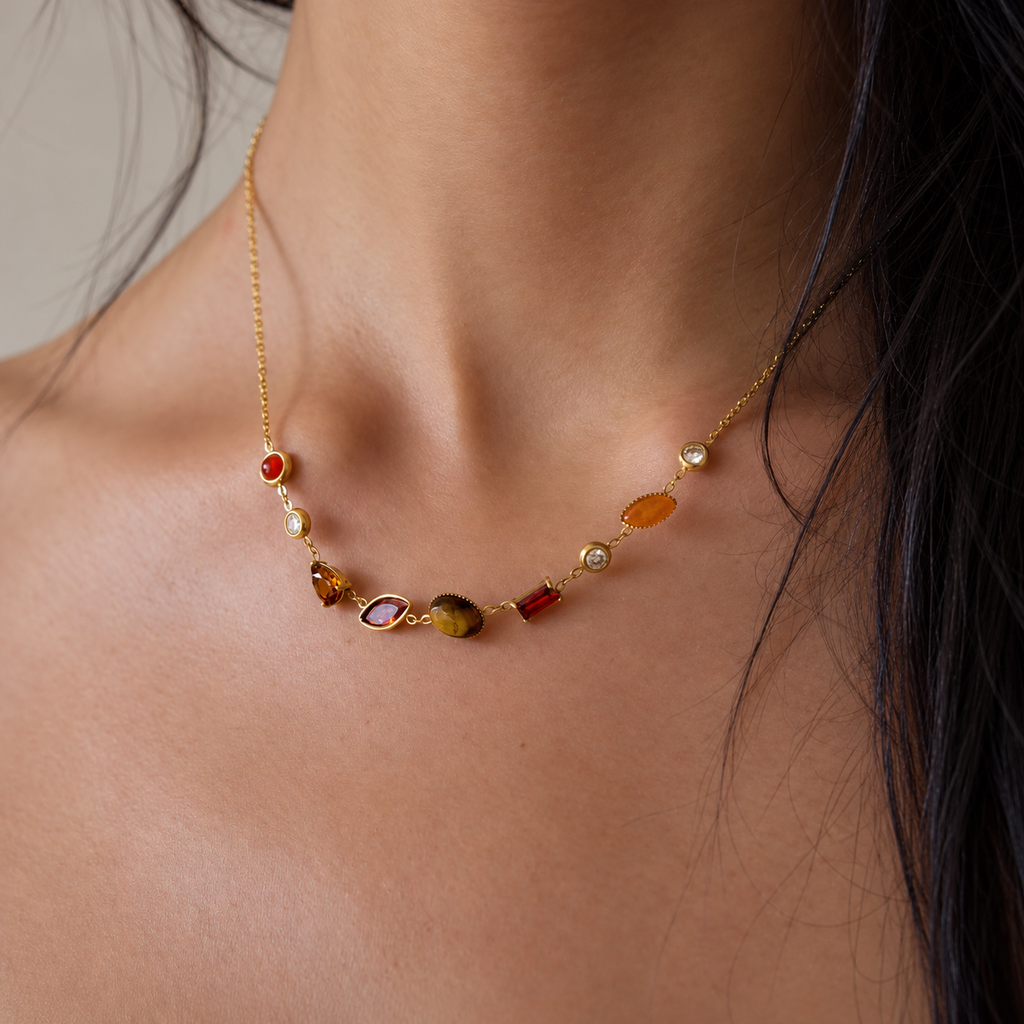 Maya 18K PVD Multicolour Gemstone Gold Chain Necklace